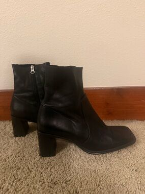 Spanish Leather Square Toe Ankle Boots